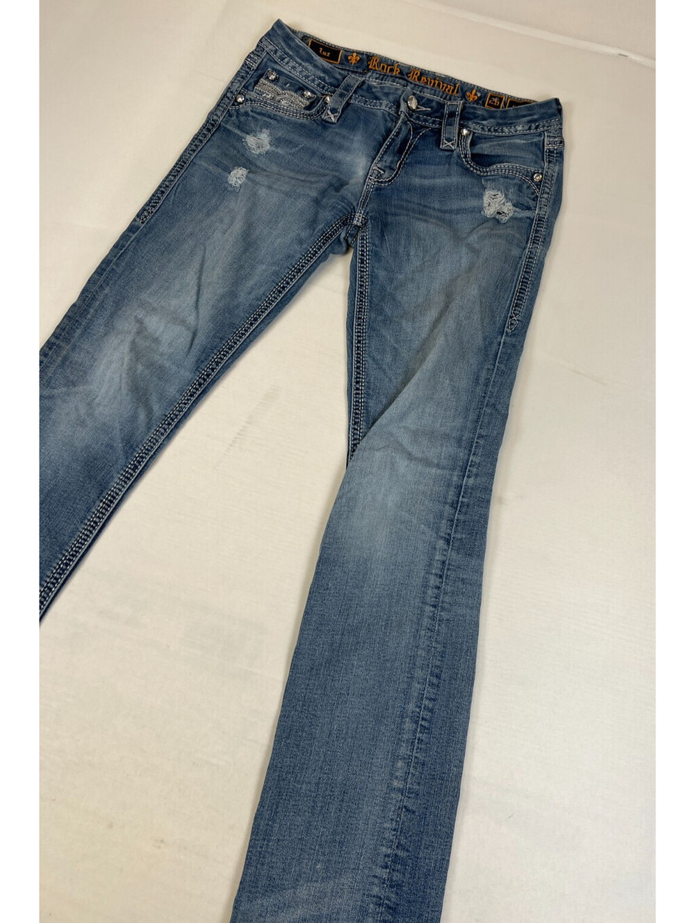 Rock Revival Women 26 Luz Easy Straight Jeans Blue Distressed Denim - Picture 6 of 16